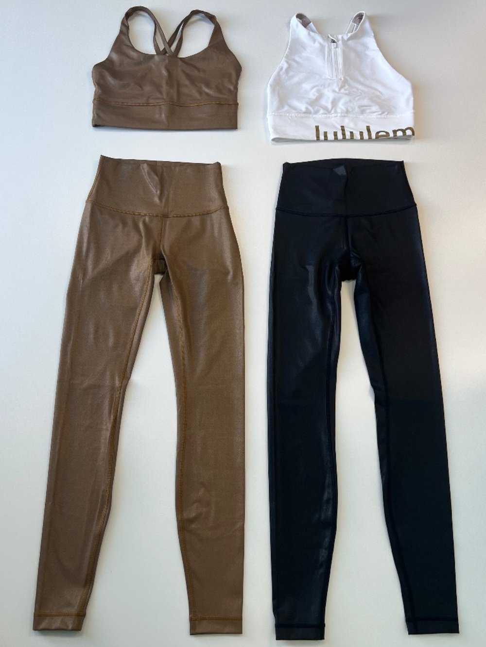 0084 Lululemon 4 Piece Special Edition Foil Leggings & Sports Bras Set Sz 2/6